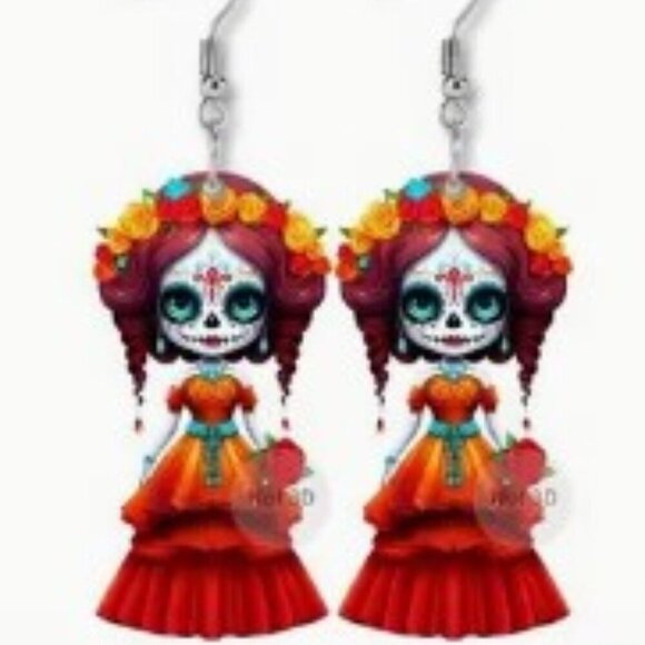 3-Pair Acrylic Doll Earrings Set - Unique 2D Effect - Picture 2 of 6